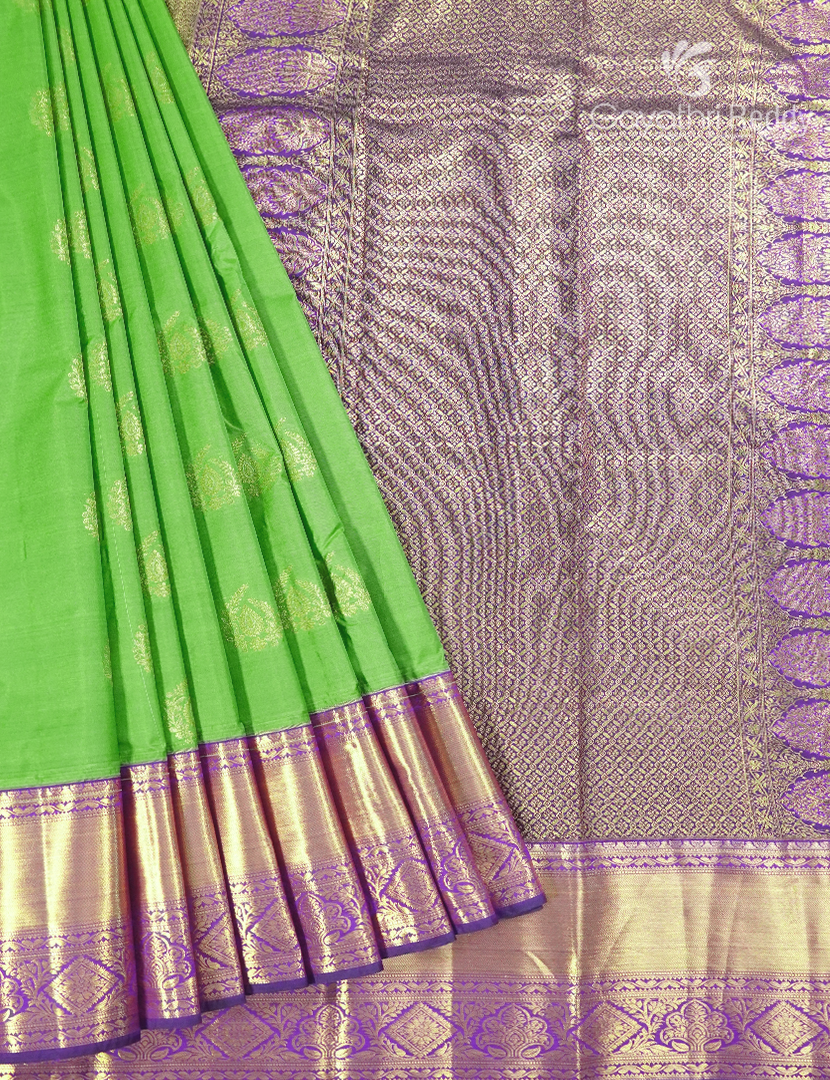 Semi Kanchipuram Silk Saree in Parrot Green and Deep Purple