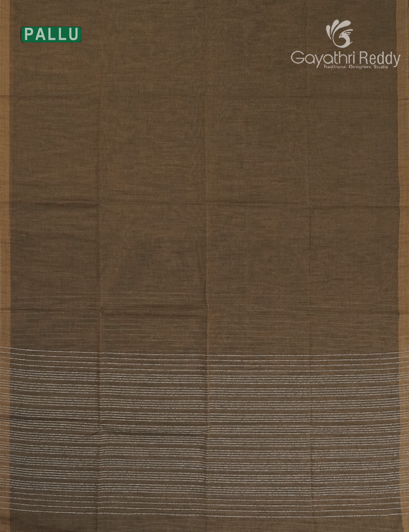Pure Handloom Cotton Saree in Olive Brown