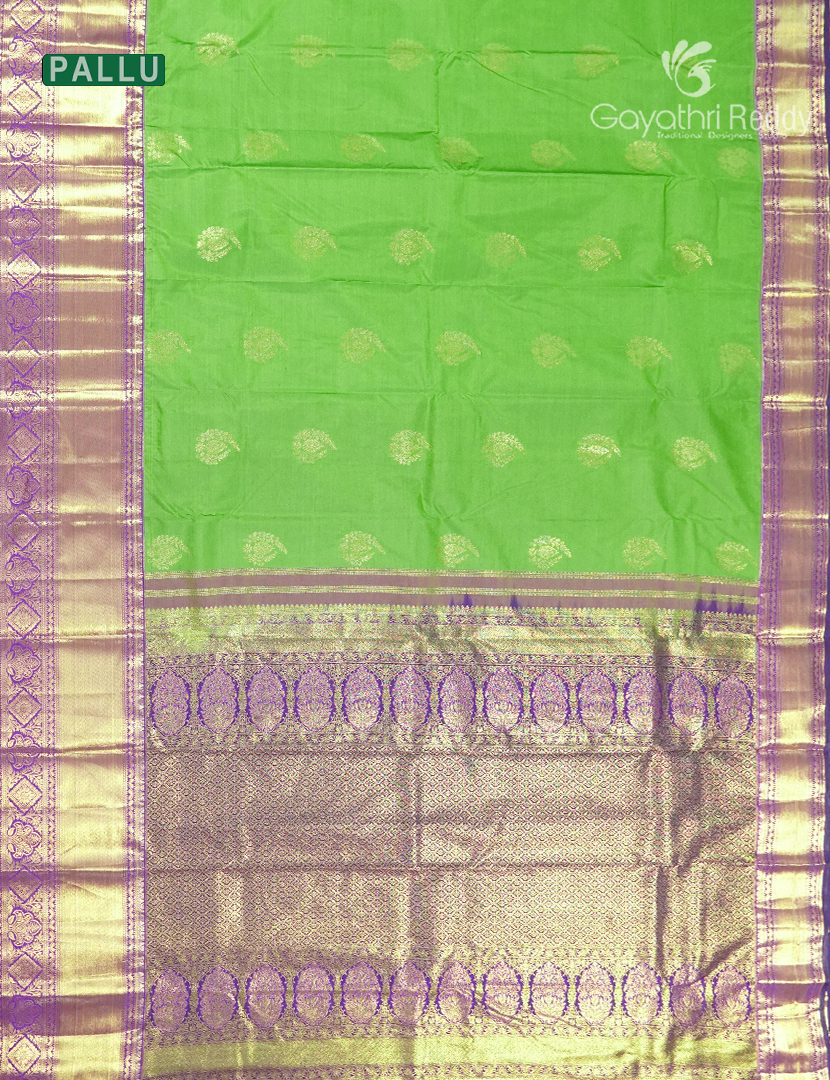 Semi Kanchipuram Silk Saree in Parrot Green and Deep Purple