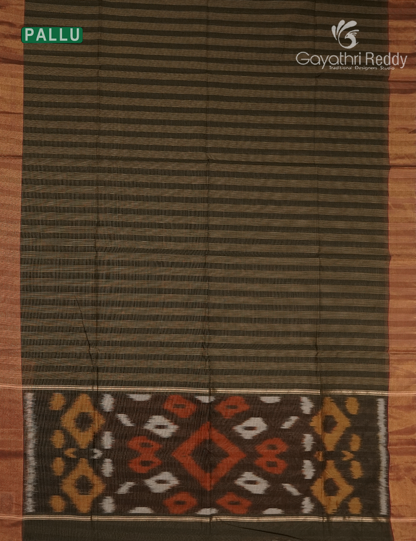 Semi Ikat Sico Saree in Deep Olive Green