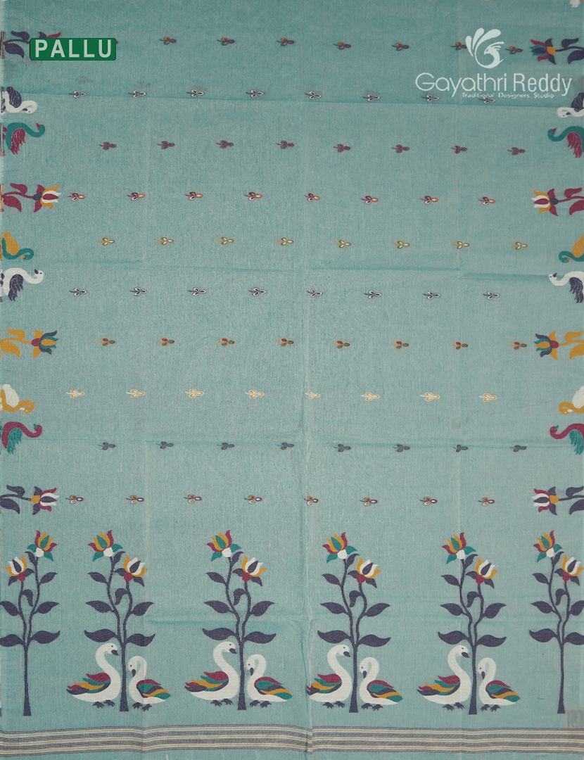 Jamdani Cotton Saree in Sea Blue