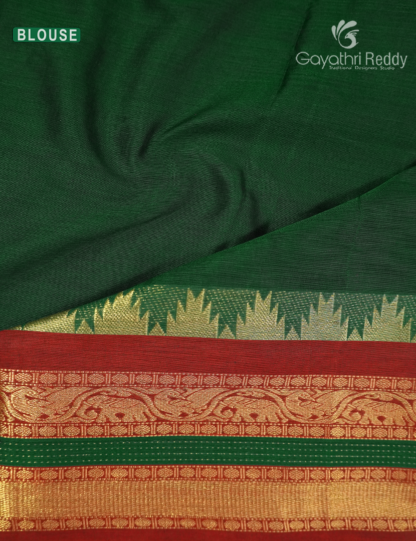 Pure Narayanpet Cotton Saree in Bottle Green