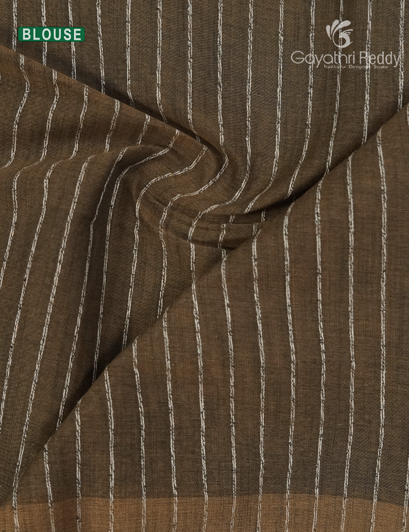 Pure Handloom Cotton Saree in Olive Brown