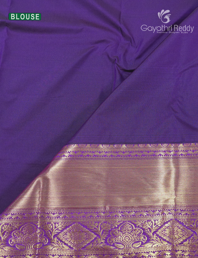 Semi Kanchipuram Silk Saree in Parrot Green and Deep Purple