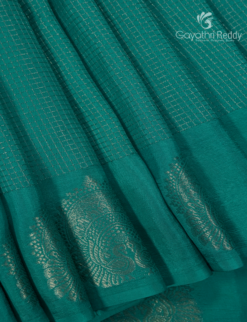 Semi Mysore Crepe Saree in Peaock Green