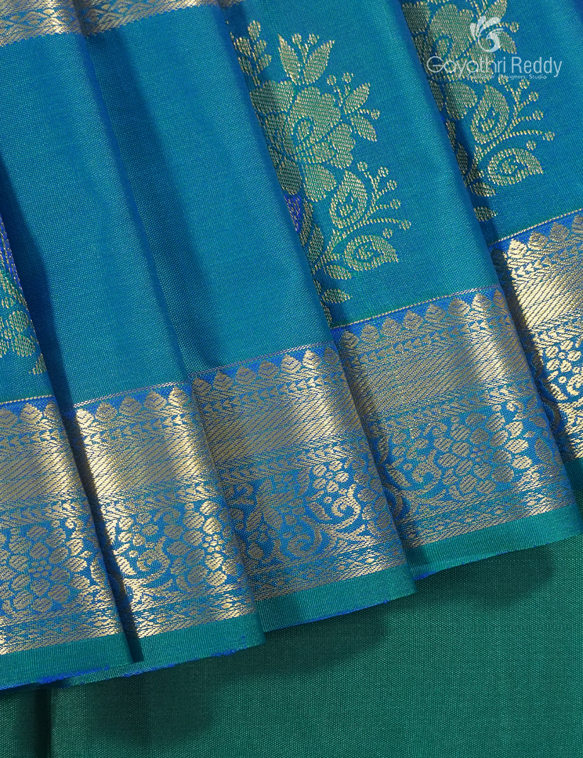 Semi Kanchipuram Silk Saree in Plum and Peacock Blue
