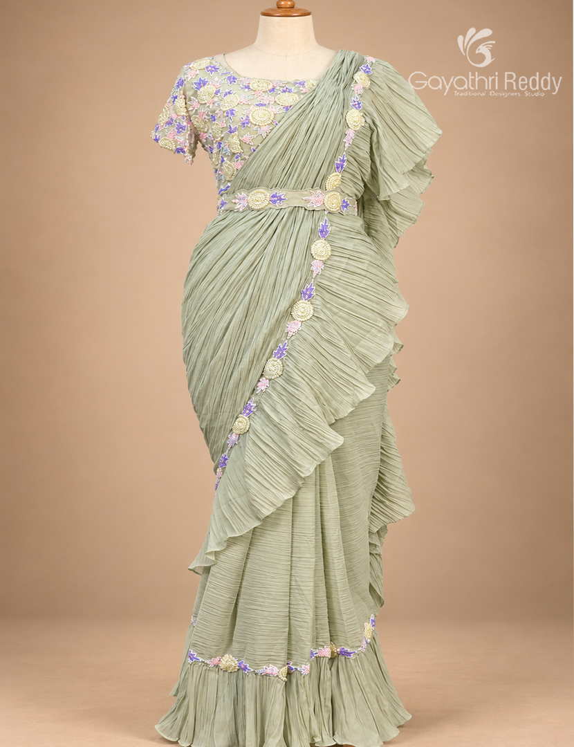 One Minute Saree in Light Pista Green