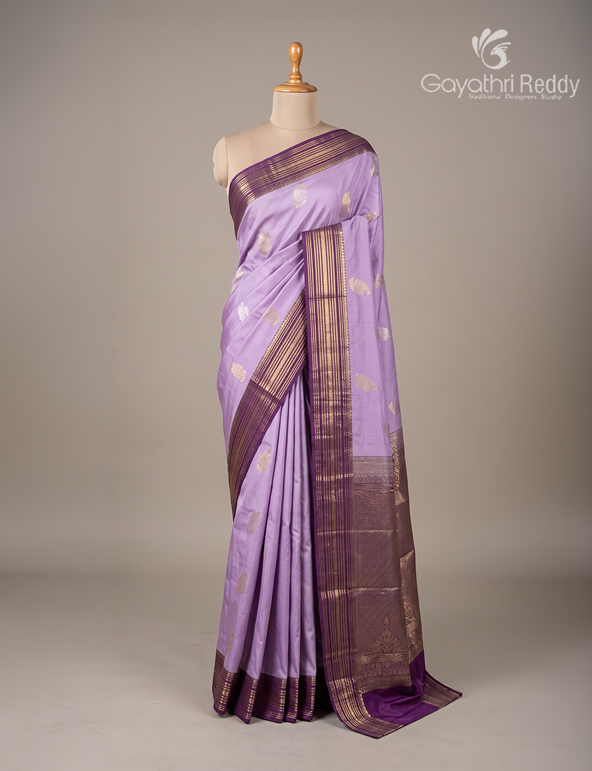 Semi Kanchipuram Silk Saree in Lavender and Deep Burgundy
