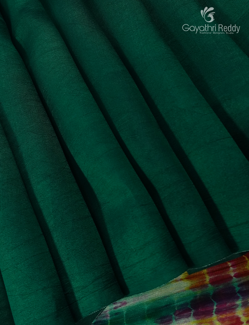 Pure Dupion Digital Print Saree in Bottle Green