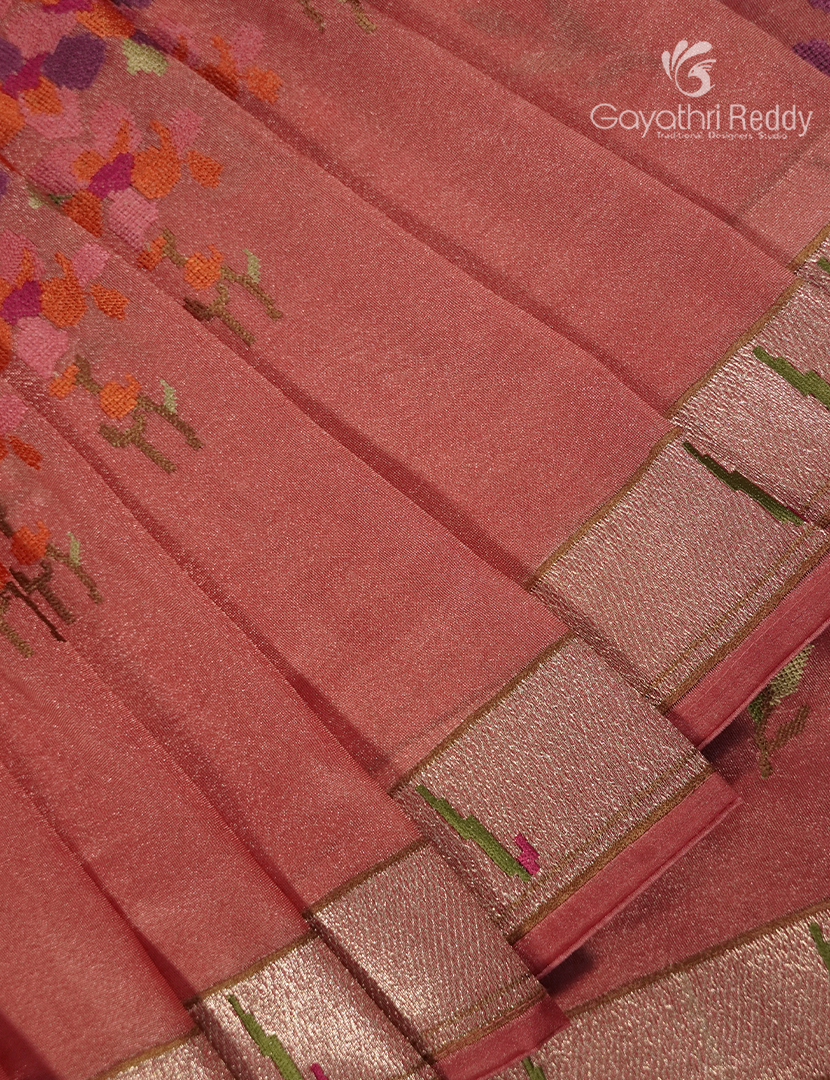 Organza Fancy Saree in Coral Peach