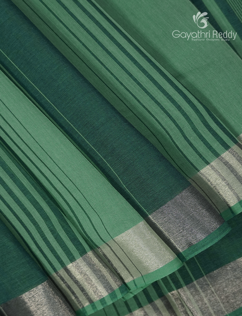 Pure Kanchi Cotton Saree in Rama Green and Sea Green