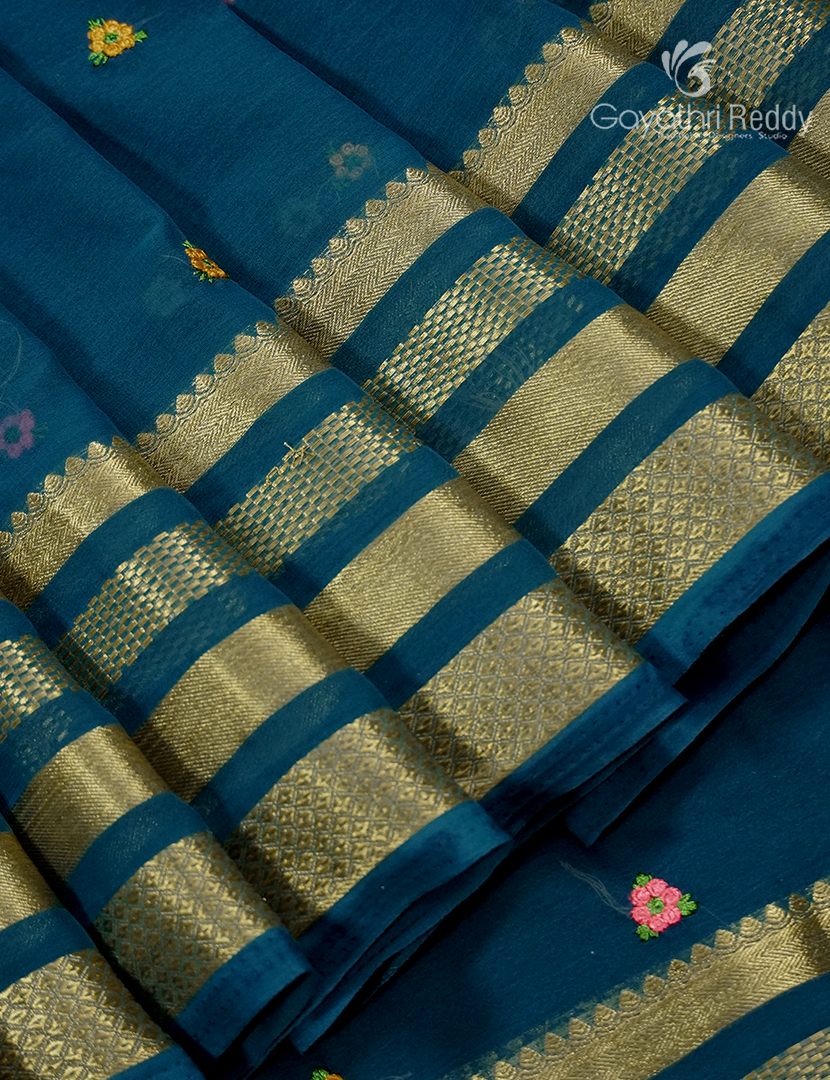Chiffon Saree in Peacock Blue