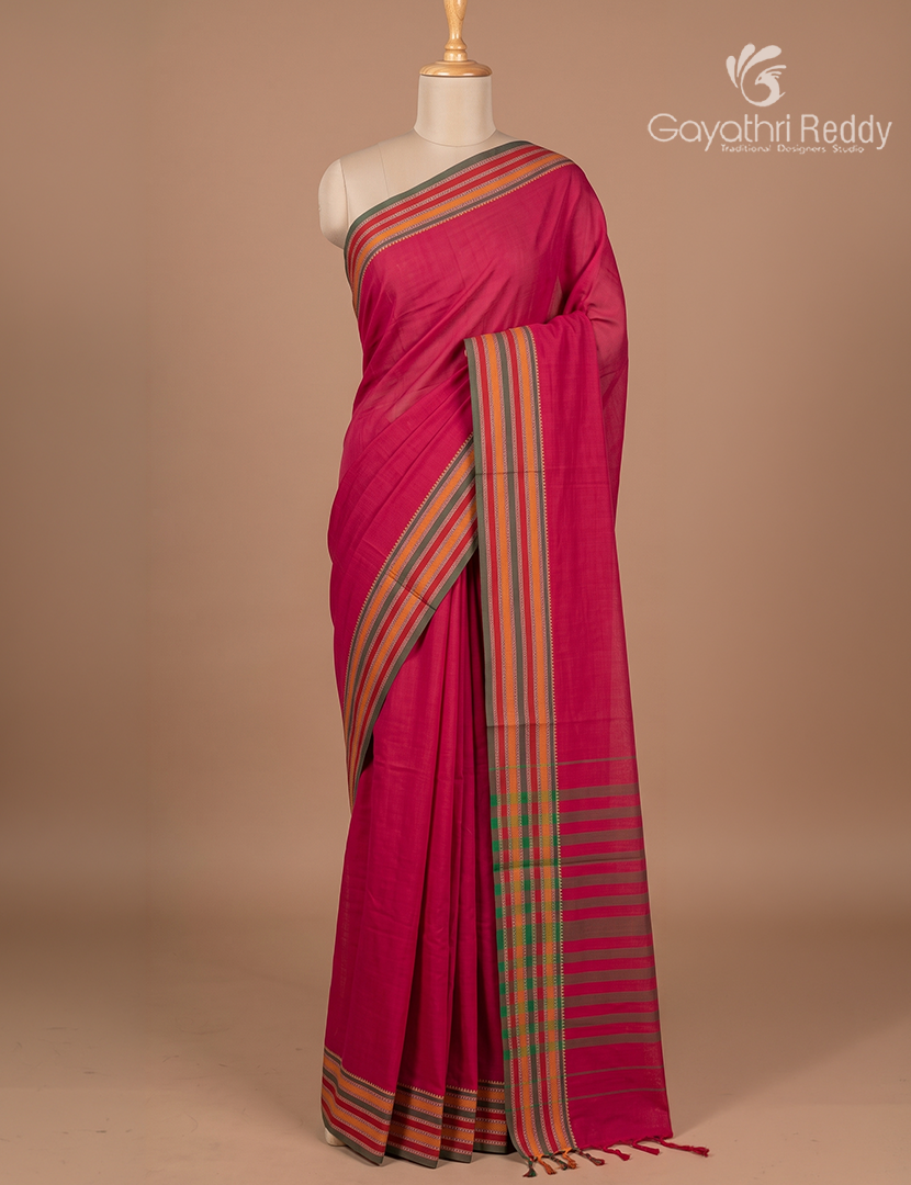Pure Narayanpet Cotton Saree in Ruby Pink