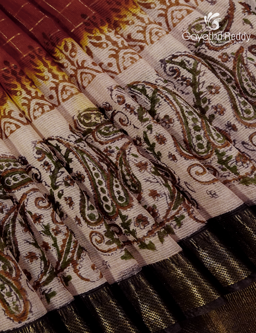 Mangalgiri Kalamkari Saree in Deep Rust