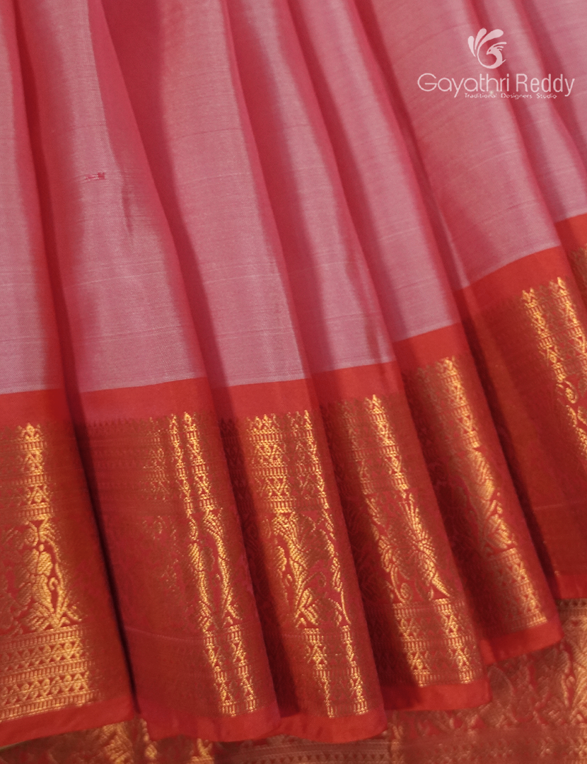 Pure Kanchipuram Silk Saree in Peach and Orange