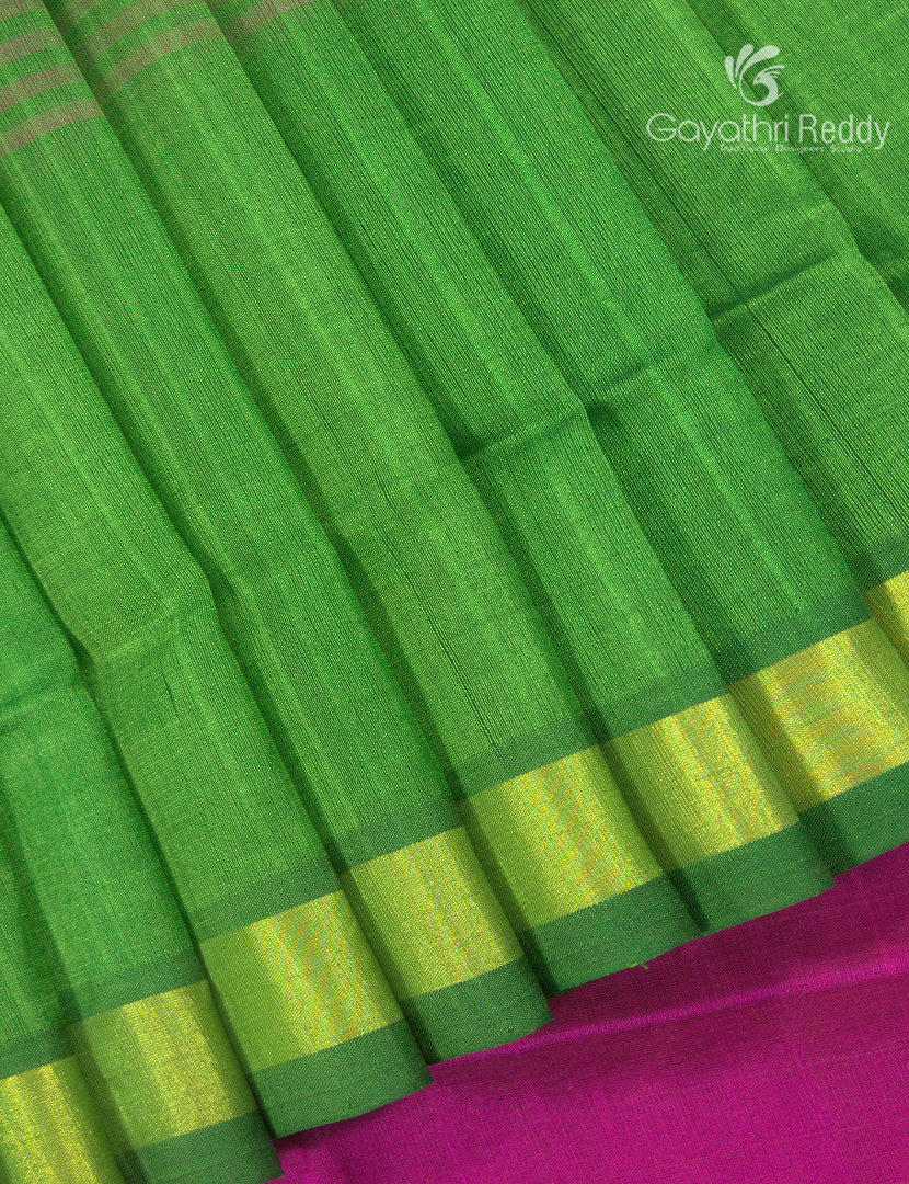 Pure Arani Sico Saree in Parrot Green and Rani Pink