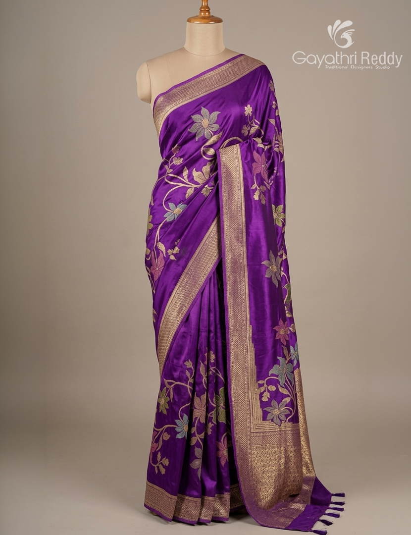 Pure Satin Silk Saree in Purple