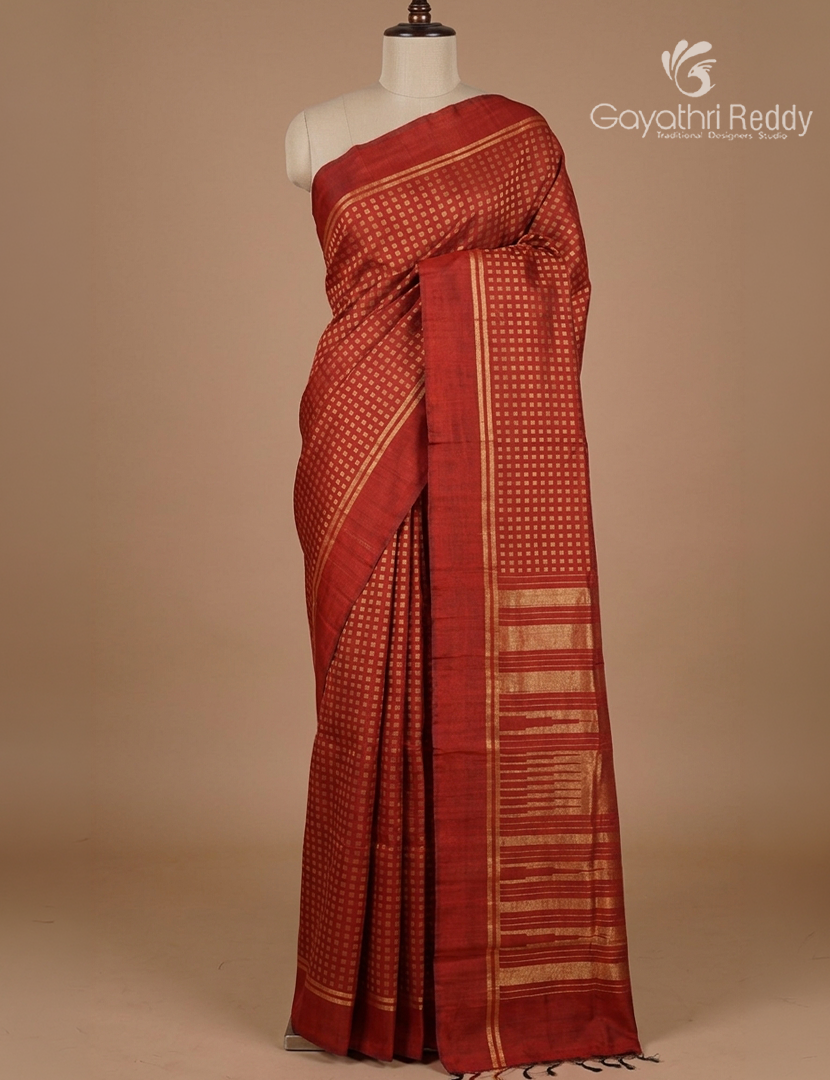 Pure Khadi Pattu Saree in Maroon Red