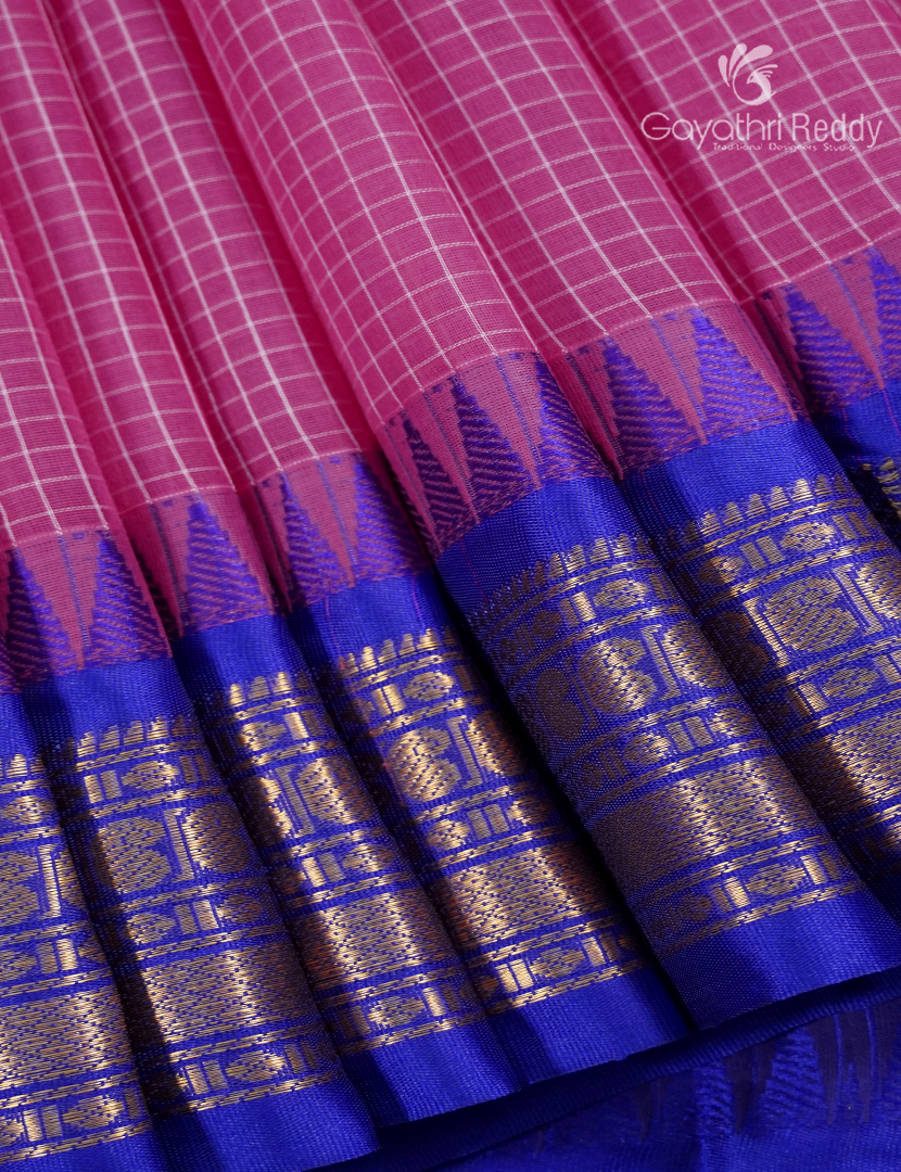 Pure Gadwal Cotton Saree in Lotus Pink and Royal Blue
