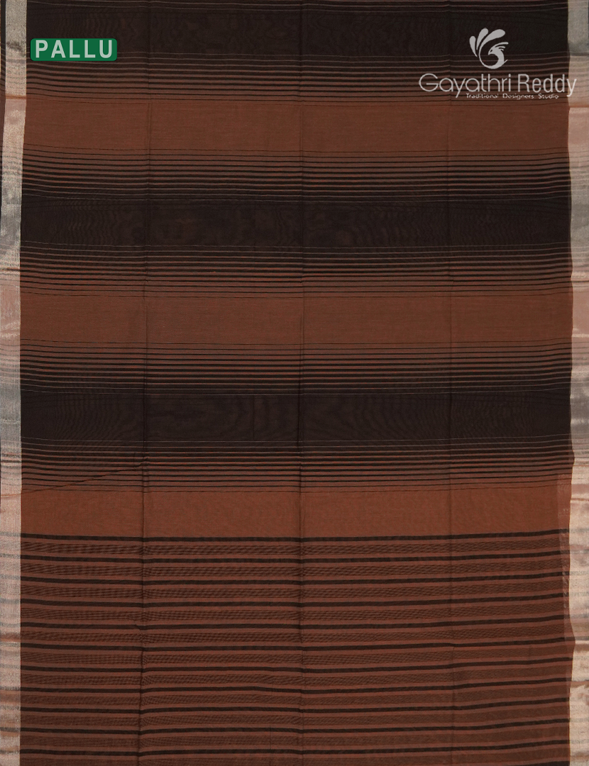 Pure Kanchi Cotton Saree in Brown and Deep Brown