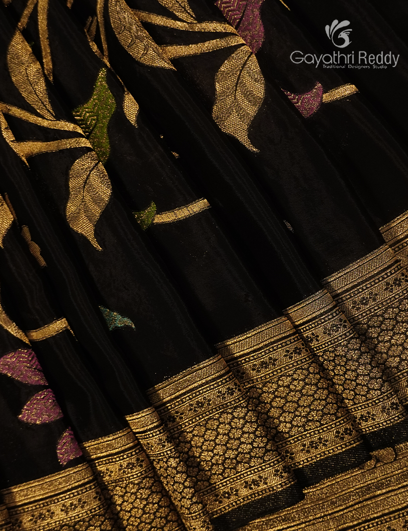 Pure Satin Silk Saree in Black