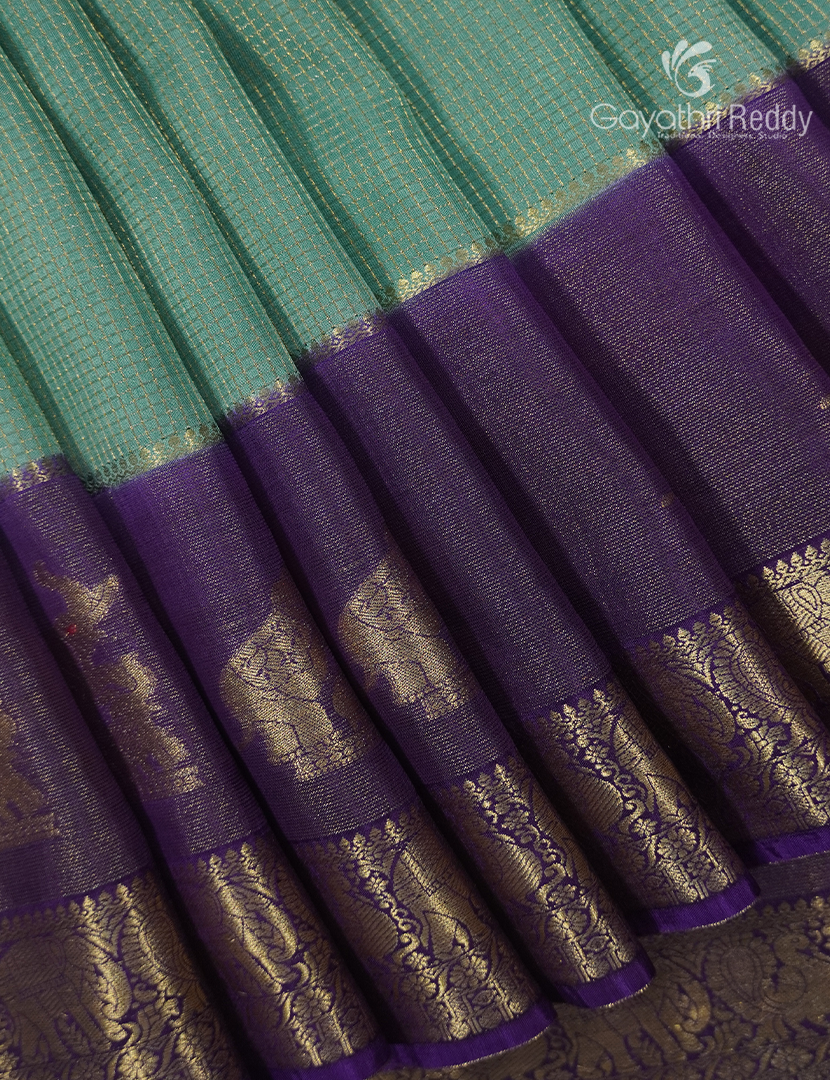 Semi Mysore Silk Saree in Sage Green and Navy Blue