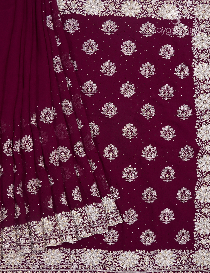 Georgette Fancy Saree in Deep Burgundy