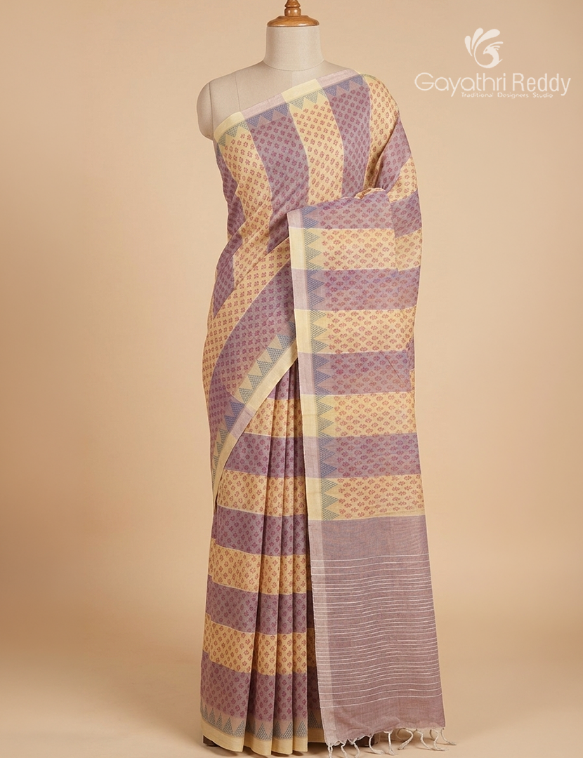 Pure Kanchi Cotton Printed Saree in Mustard and Peach