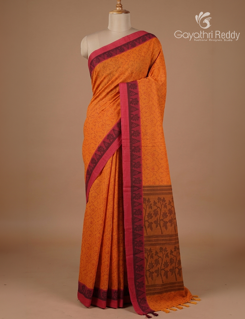 Pure Kanchi Cotton Saree in Orange