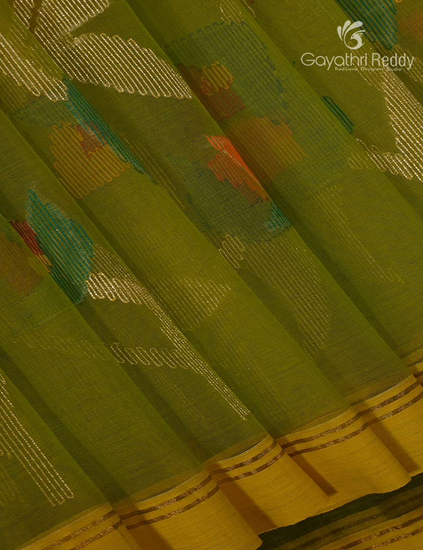 Pure Jamdani Kora Saree in Mehendi Green