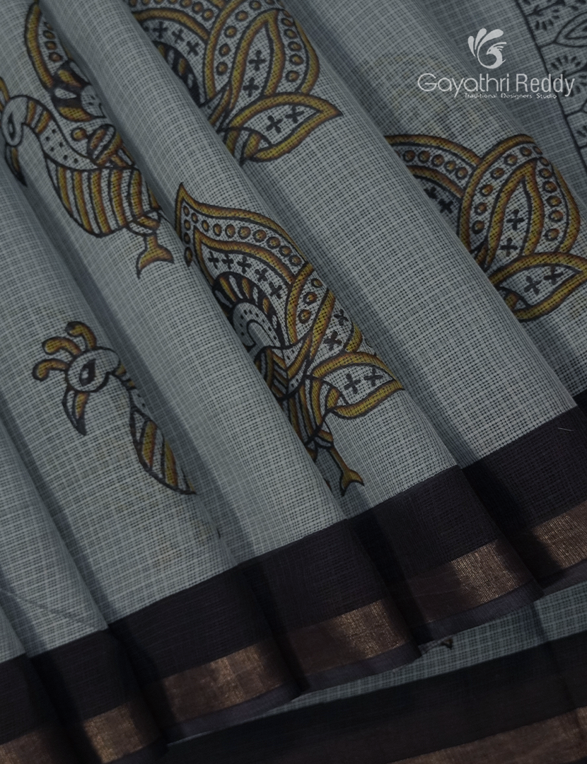 Premium Quality Cotton Kota Saree in Grey and Black