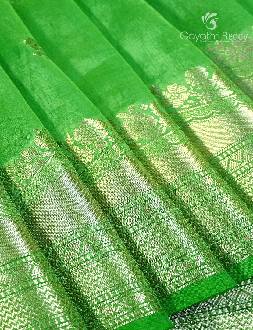 Banaras Mango Silk Saree in Neon Green