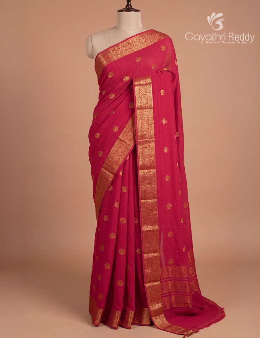 Semi Mysore Crepe Saree in Rani Pink