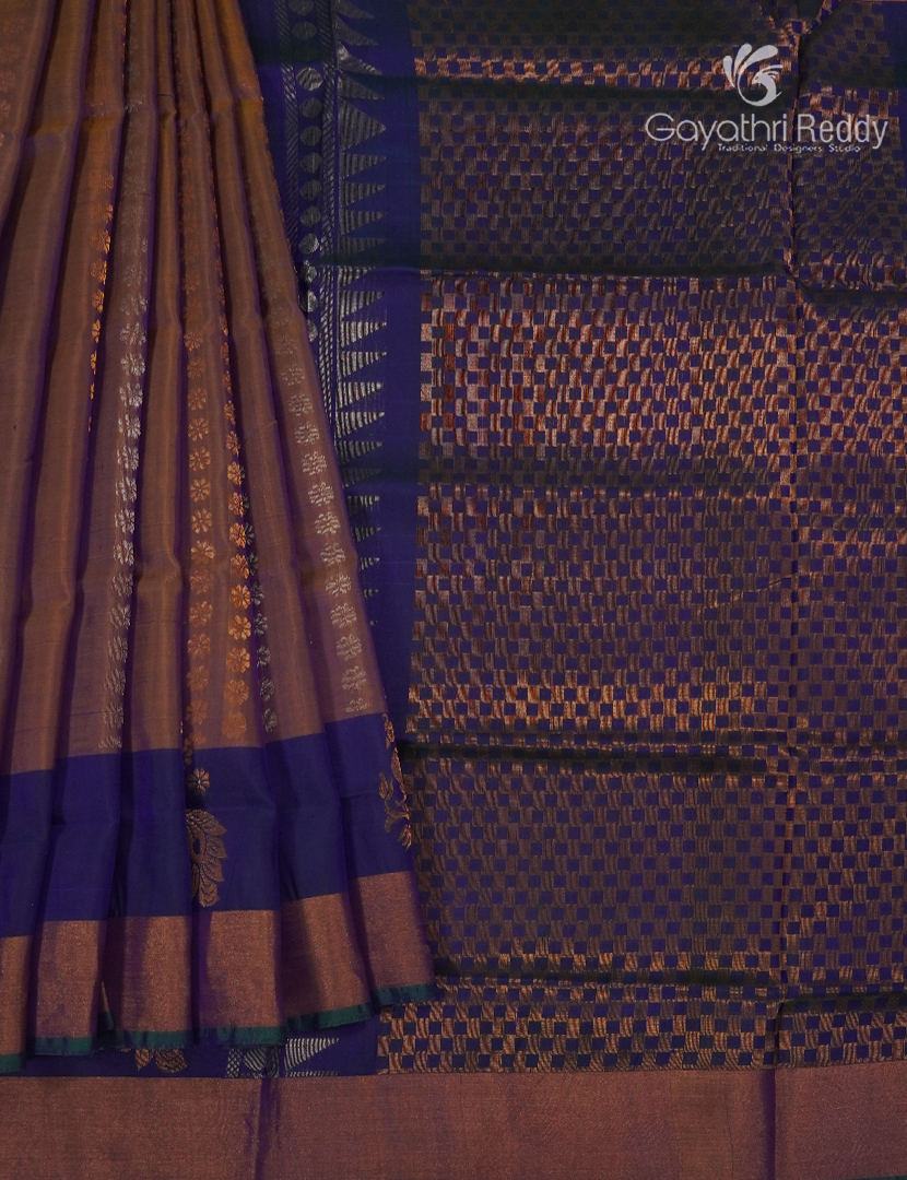 Pure Uppada Silk Saree in Brown and Deep Blue