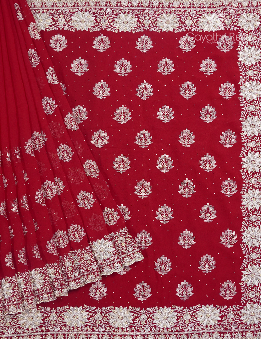 Georgette Fancy Saree in Maroon Red