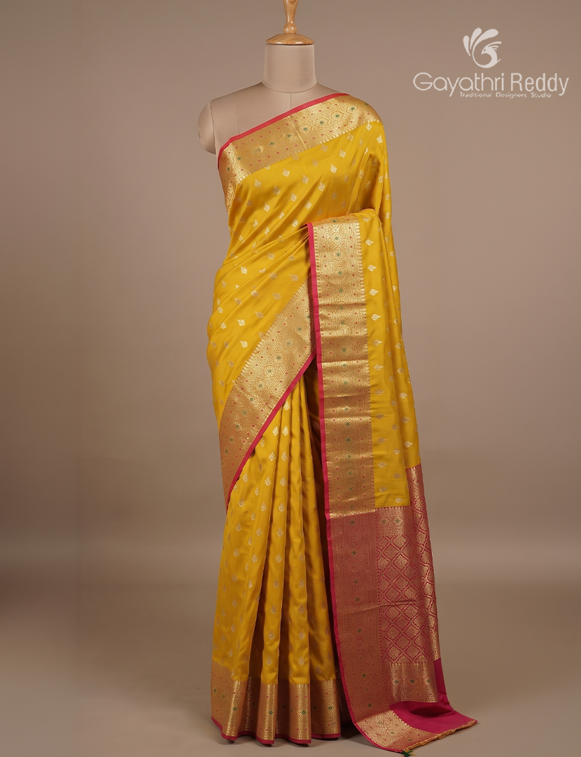 Semi Banaras Katan Silk Saree in Turmeric