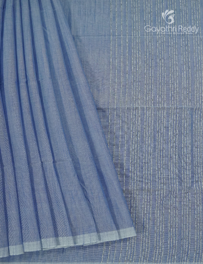 Pure Handloom Cotton Saree in Denim Grey