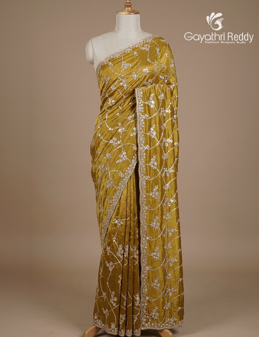 Tissue Fancy Saree in Mehendi Green