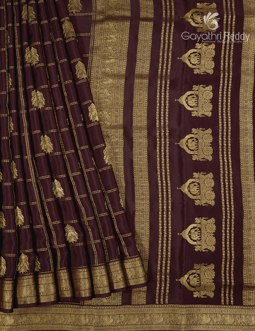 Pure Mysore Silk Saree in Brown