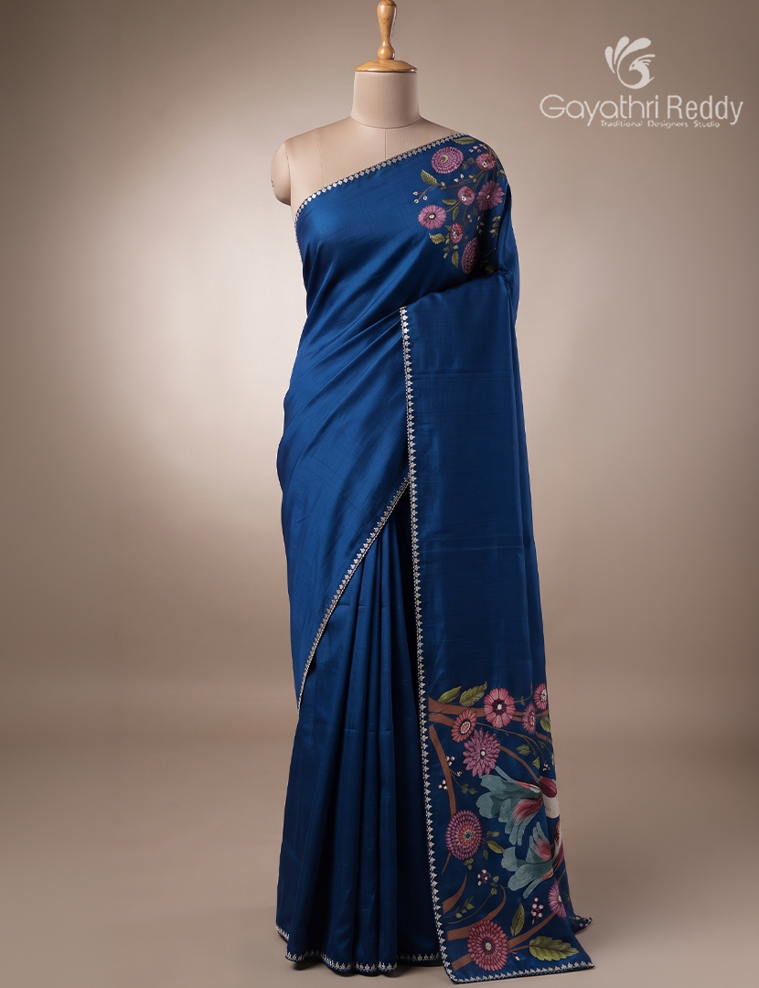 Dupion Silk Fancy Saree in Deep Peacock Blue