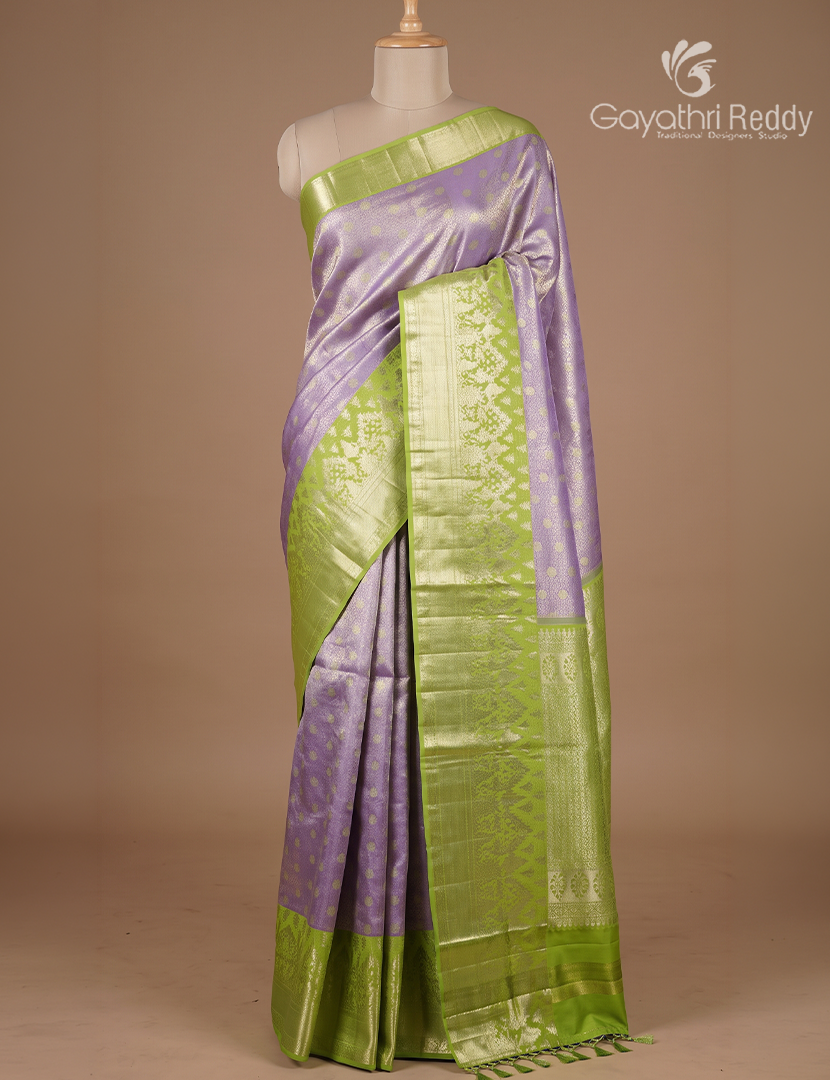 Pure Kanchipuram Bridal Silk Saree in Lavender and Parrot Green