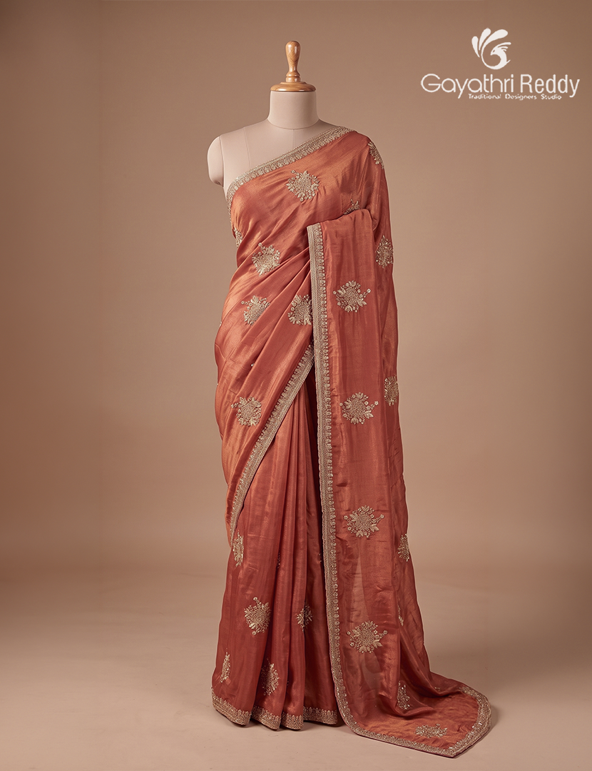 Shimmer Chiffon Saree in Golden Orange