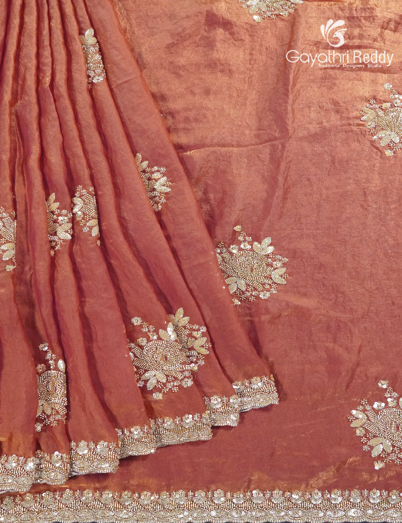 Shimmer Chiffon Saree in Golden Orange