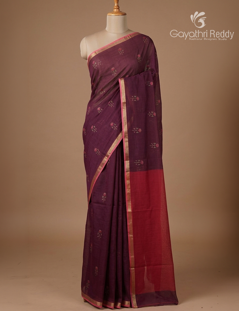 Premium Quality Cotton Kota Saree in Deep Purple and Fuchsia Pink