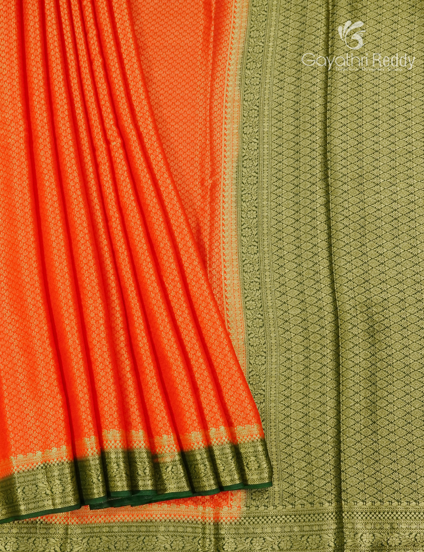 Semi Mysore Creoe in Orange and Bottle Green