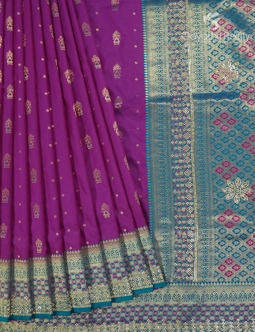 Semi Kanchipuram Silk Fancy Saree in Deep Magenta and Rama Blue