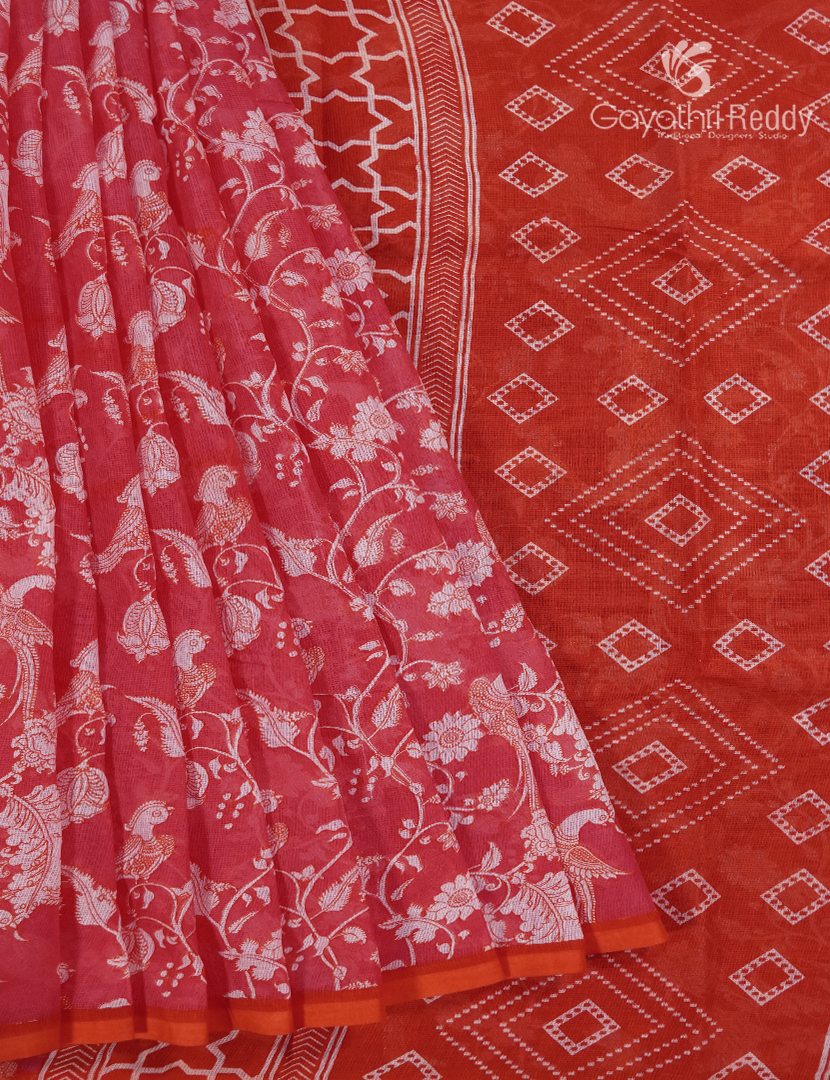 Munga Cotton Saree in Lotus Pink and Orange