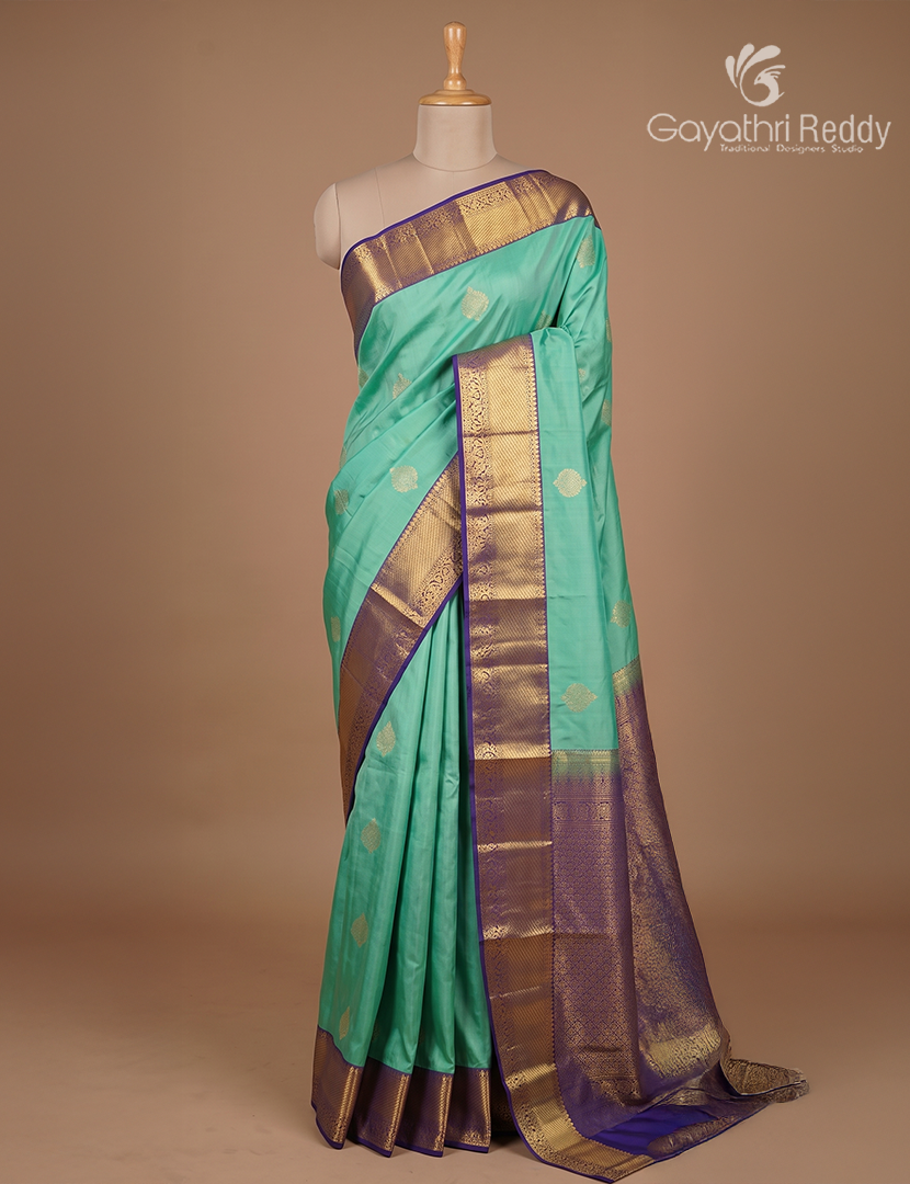 Semi Kanchipuram Silk Saree in Sea Green and Deep Blue
