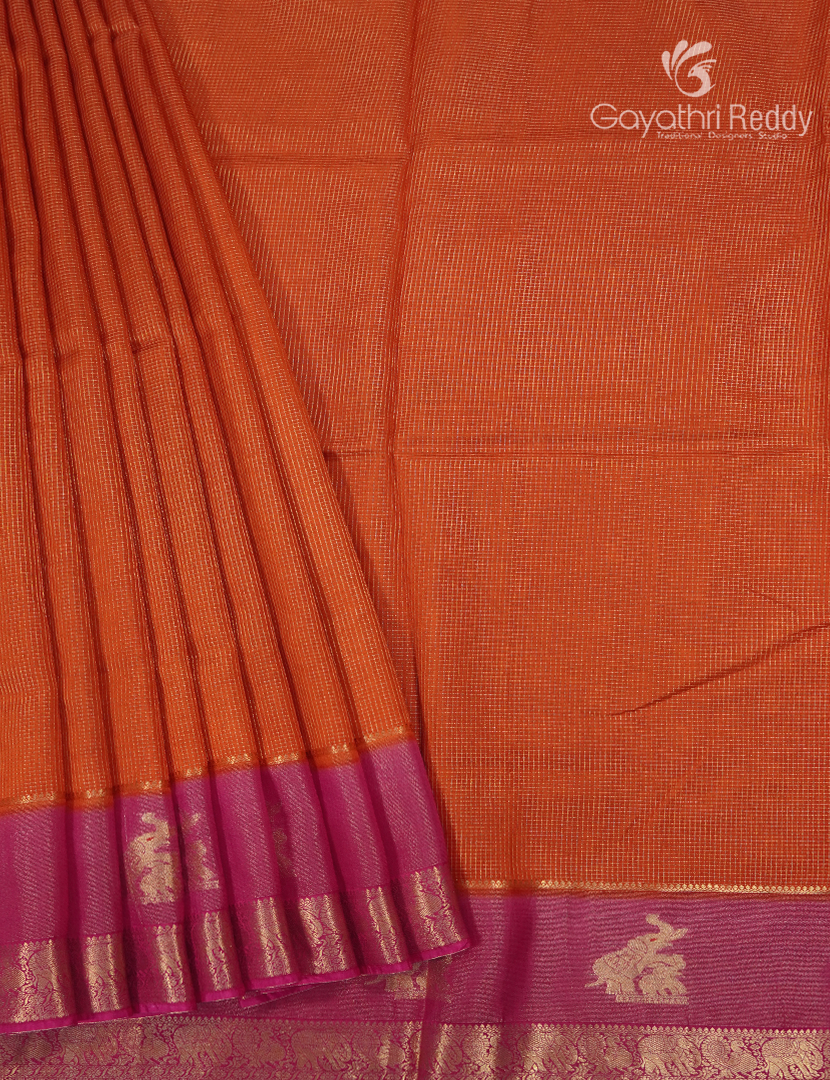 Semi Mysore Silk Saree in Orange and Pink