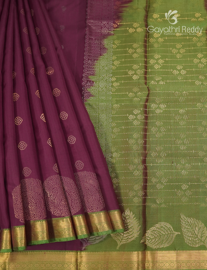 Pure Kanchipuram Silk Saree in Deep Maroon and Green